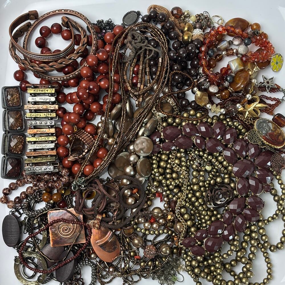 Curated Craft Jewelry Lot - 2 lbs Earthy Warm Brown Copper Bronze Tone Variety